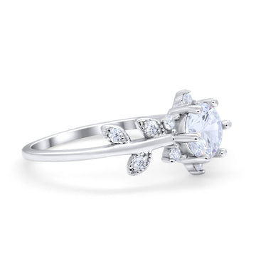 Art Deco Dainty Wedding Engagement Ring Round Cubic Zirconia 925 Sterling Silver